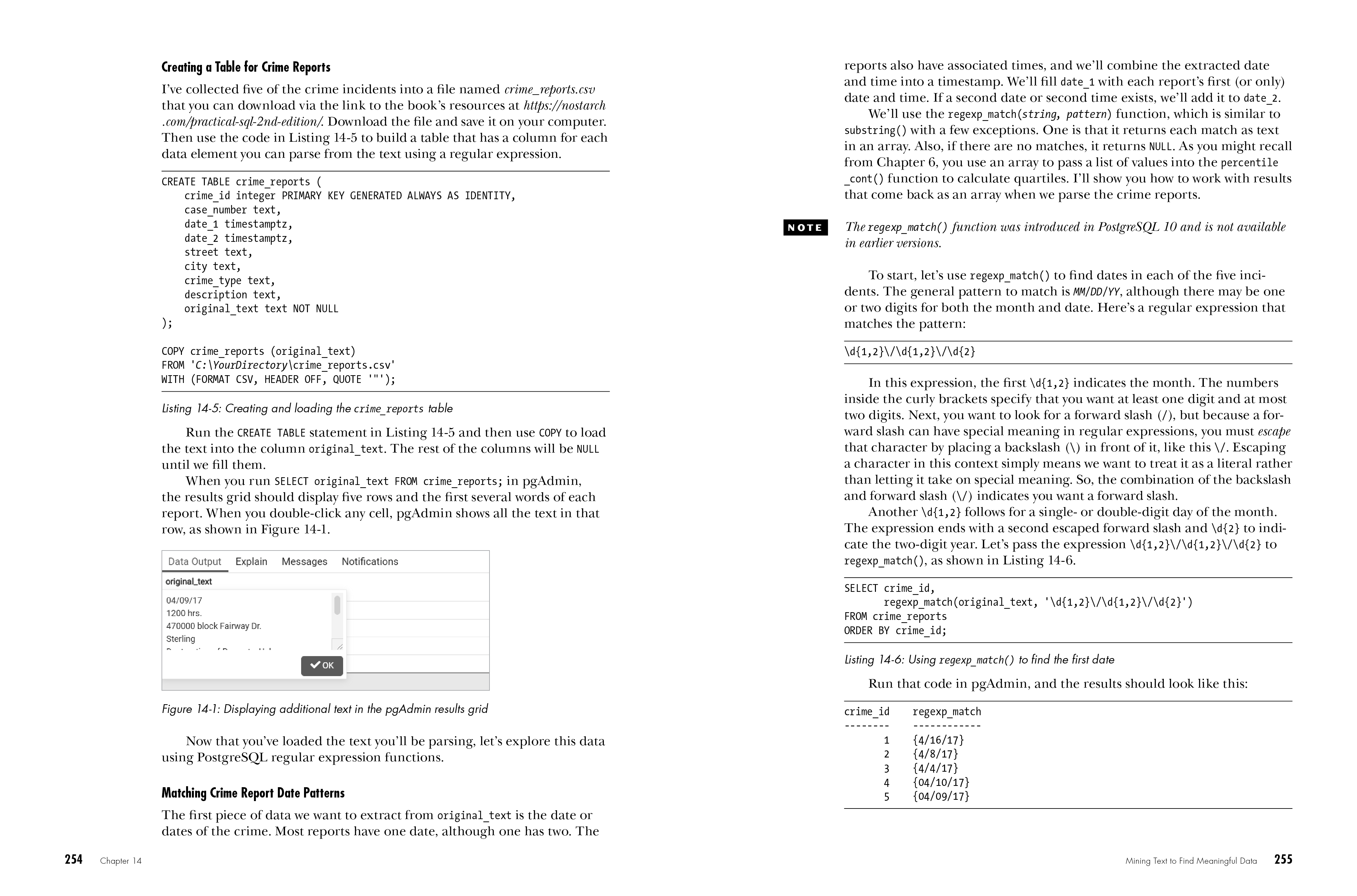 Practical SQL, 2nd Edition pages 254-255 Practical SQL, 2nd Edition pages 254-255